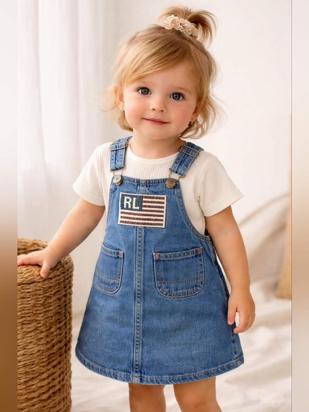 Vintage Y2K Ralph Lauren Baby Denim Jumper Dress 12-18M Polo Jeans Logo